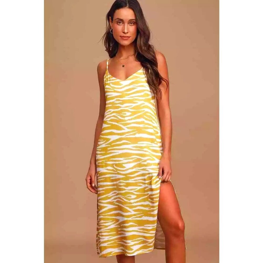 NWT CHARLIE HOLIDAY Madagascar Lina Yellow Zebra Midi Sun Dress Various Sizes